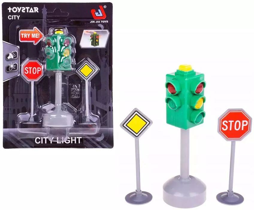 Zestaw sygnalizator na baterie ze znakami. Trifox