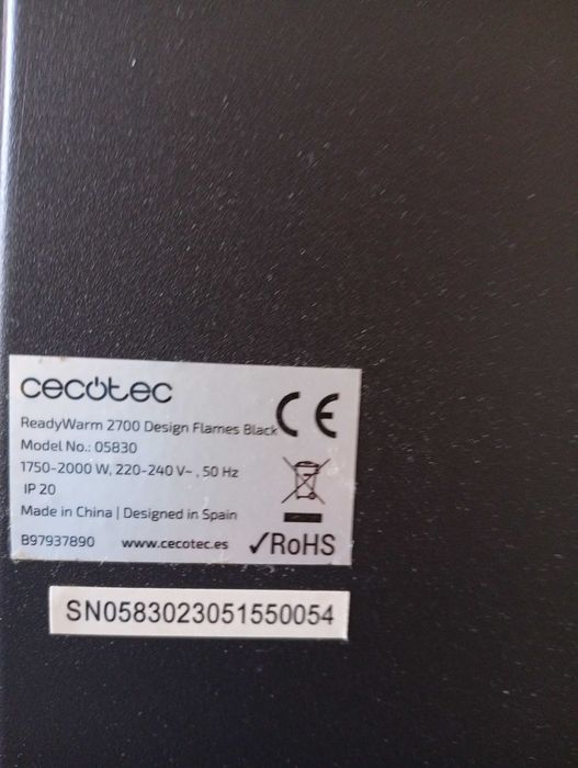 Lareira Elétrica Cecotec ReadyWarm 2700 Design Flames Black (Como Nova
