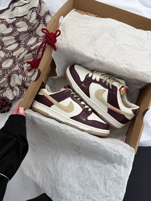 Nike Dunk Low LX White Maroon жіночі кросівки найк данк бордові