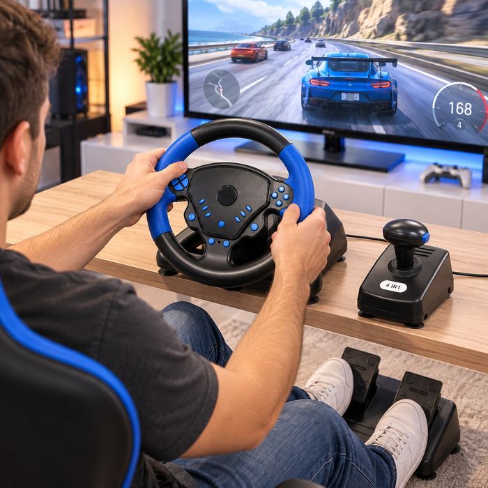 Ігрове кермо з коробкою передач та педалями для PS3/PS4/ПК / Мультиплатформний джойстик-кермо / Автосимулятор
