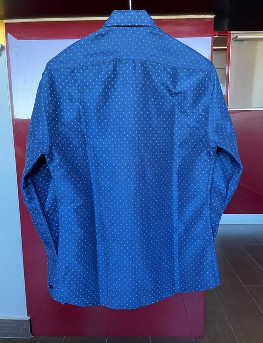 Camisa de cetim slim fit azul estampada - S