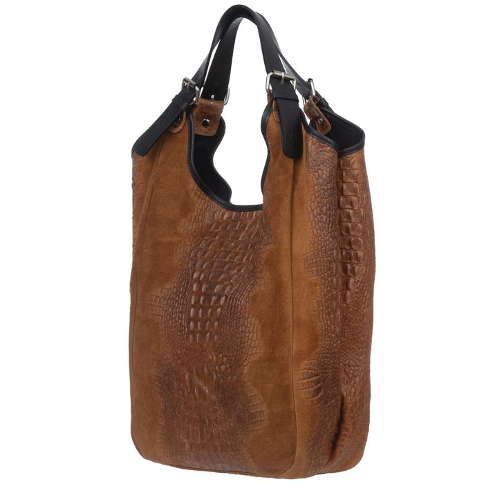 VERA PELLE torebka damska zamszowa worek shopper kroko V655 taupe
