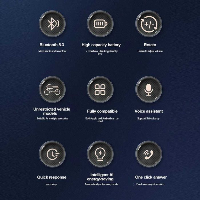 Comando Remoto Bluetooth V5.3 para Capacete de Motocicleta Controlo de Música Chamadas e Assistente de Voz novo