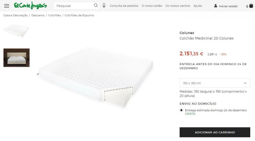 Colchão de Cama de Casal Colunex Medicinal 20