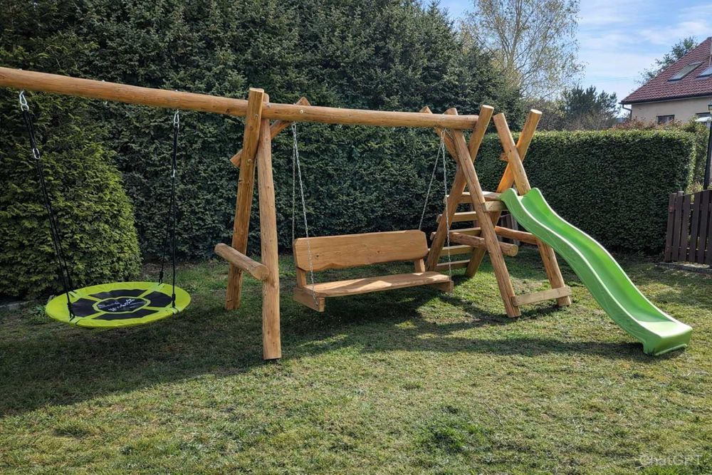 Drewniana huśtawka ogrodowa GRUBE BALE Plac zabaw Stelaż DO OGRODU +