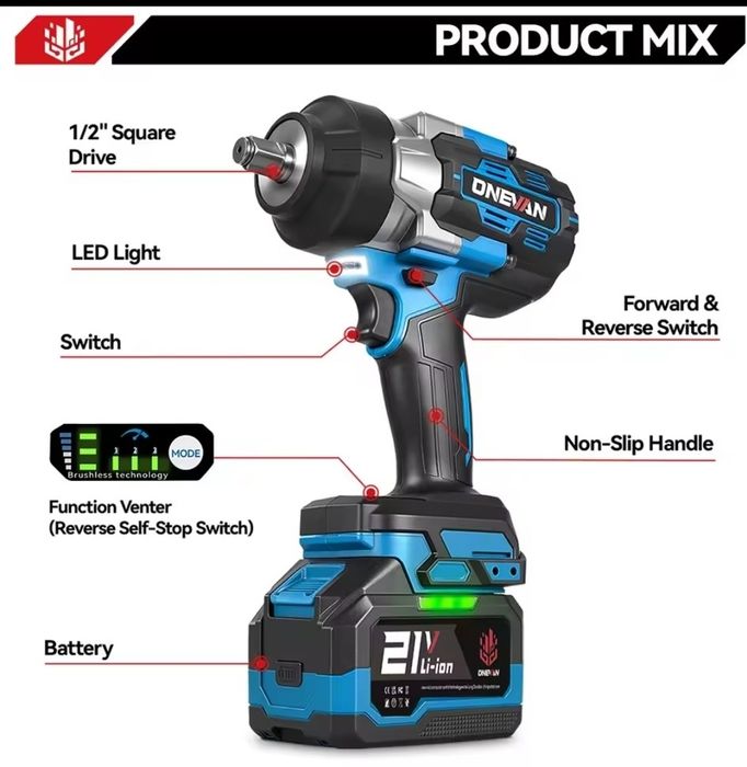 Chave de Impacto 2800nm c/ 2 Baterias 9Ah e Mala