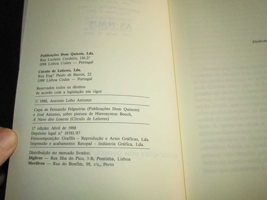 Livro As Naus António Lobo Antunes 1ª edição 1988