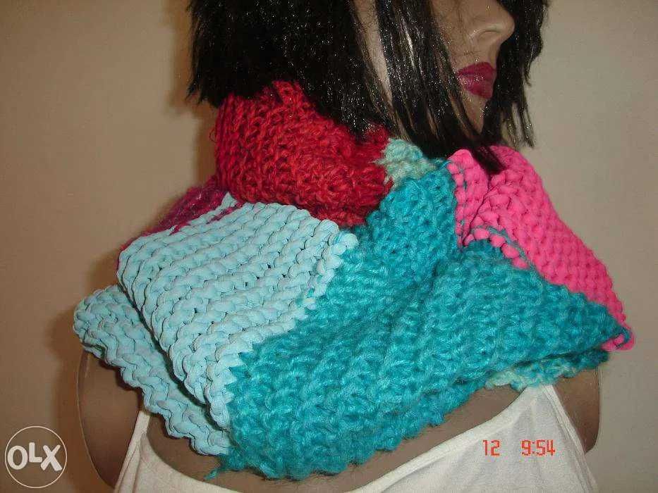 Handmade ręczna praca kolorowy szal szalik komin