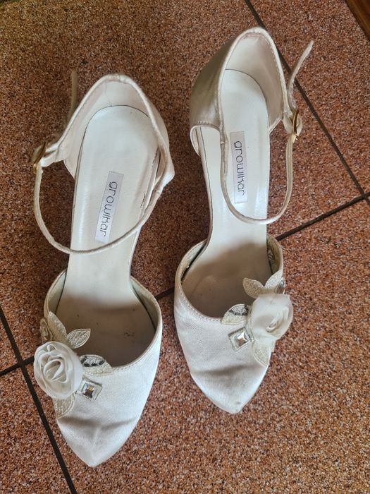 Buty ślubne, śmietankowe,muślin, wysoki obcas, roz. 38 Growikar