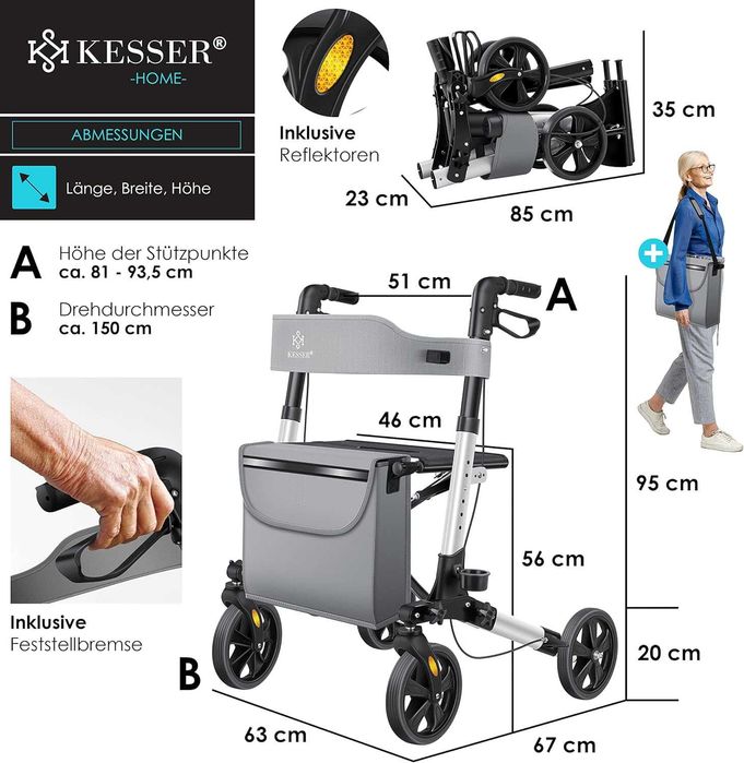 Aluminiowy chodzik, lekki,podróżny z wyposażeniem KESSER , Szary