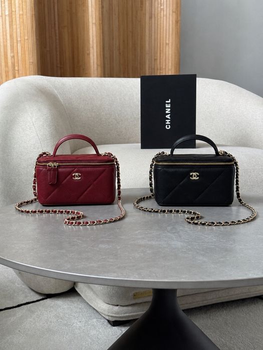Сумка Chanel Long Vanity With Chain бургунді, чорна