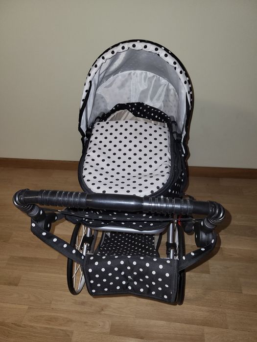 Retro wózek dla lalek 2w1 New Baby Natalia biało-czarny