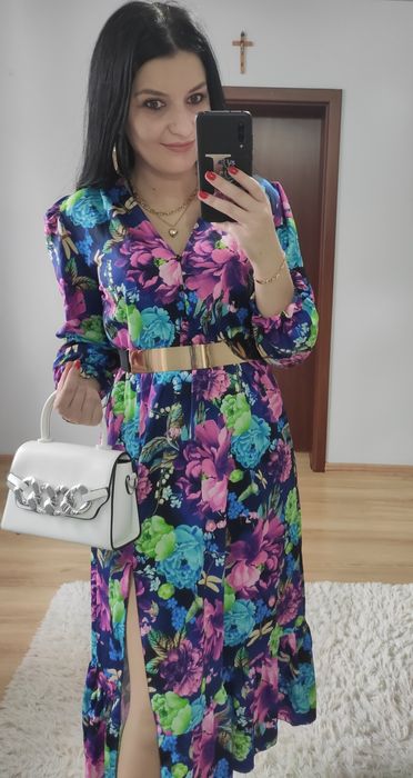 Sukienka MIDI w kwiaty wesele impreza chrzciny