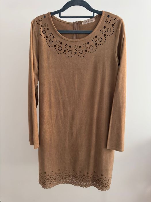 Sukienka M/38 w stylu boho zamszowa beżowa brązowa