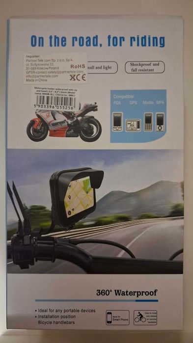 Uchwyt motocyklowy na zamek wodoodporny z daszkiem ( 5,5" - 6,3" )