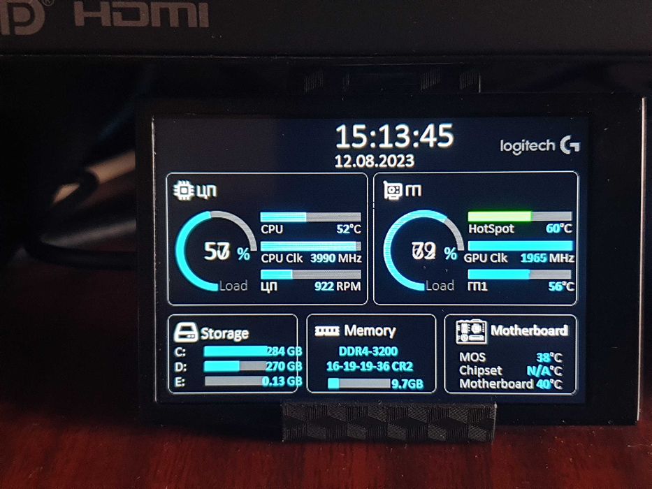 Дополнительный экран (монитор дисплей) 3,5", приборная панель Aida64