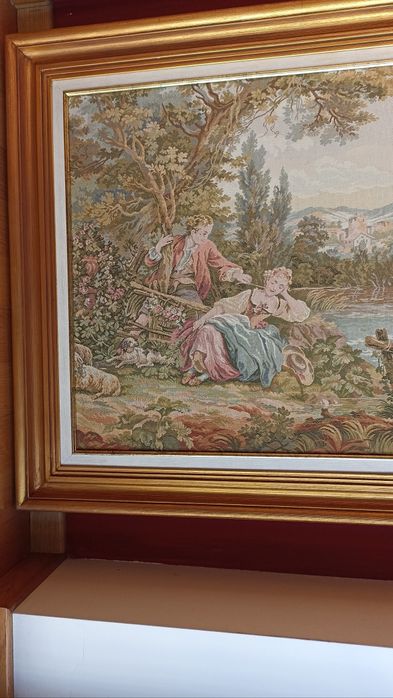 Quadro em tapeçaria Gobelin / Dois casais.