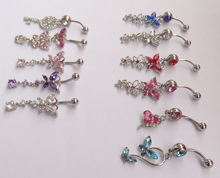 Kolczyki do pępka piercing z zawieszką stal chirurgiczna 316L