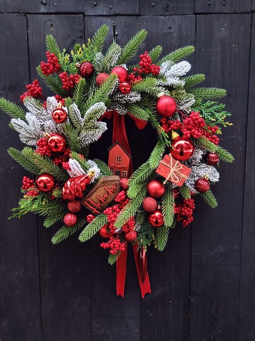 Wianek bożonarodzeniowy klasyczny minimalistyczny czerwony średnica 50