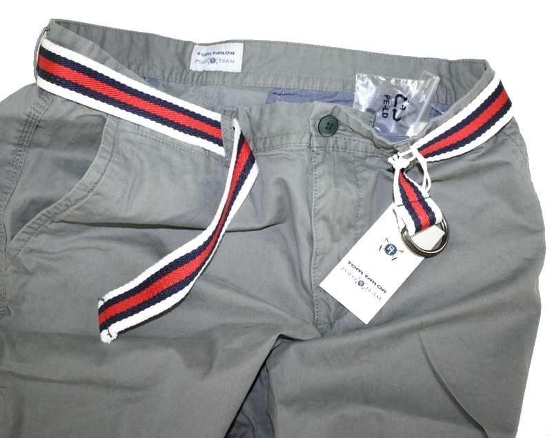 Męskie spodenki z paskiem Tom Tailor - Polo Team szare szorty nowe W40