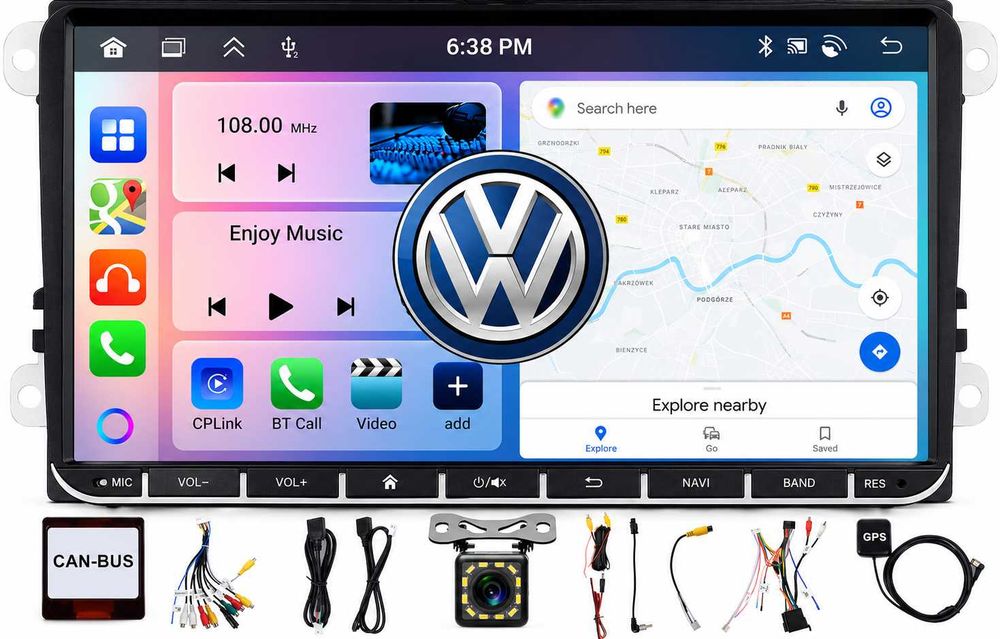 Radio Samochodowe Nawigacja Android 15 Apple Car DEDYKOWANE 4GB + 64 GB DLA VOLKSWAGEN + Kamera Cofania