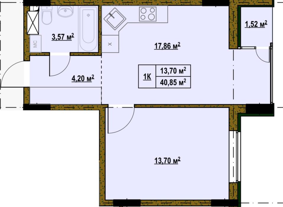 1-room apartment apartment by the address (area 40,9 m²) - Atlanta.ua - photo 2