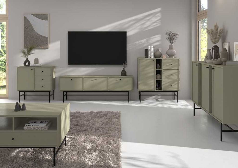 Meblościanka JAKATA 3 Eucaliptus / Czarny Stelaż