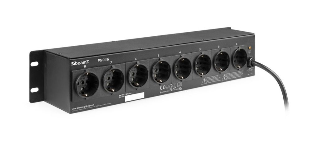 Painel de interruptores 19" 2U 8 canais c/ soquetes Schuko PS08S BEAMZ