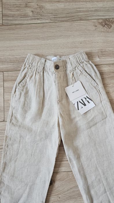 Nowe lniane spodnie Zara 100% len długie lekkie letnie na lato przewiewne luźne basic minimalizm beż viral cottage core r98