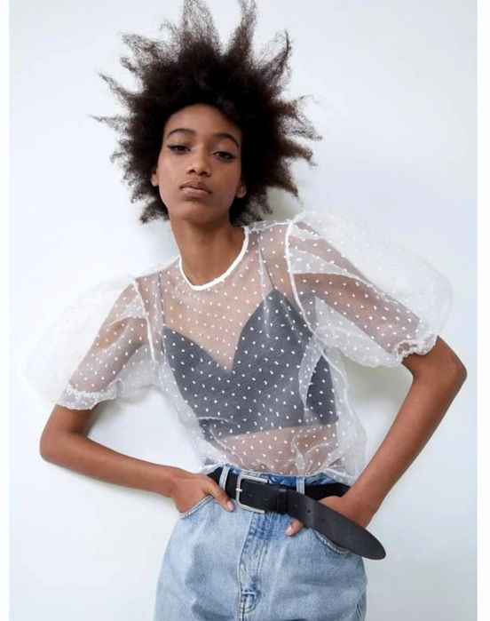 Блуза напівпрозора  Zara з органзи біла Розмір M