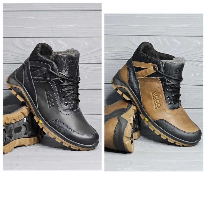 39-50р! Кожаные мужские прошитые черные коричные зимние ботинки баталы