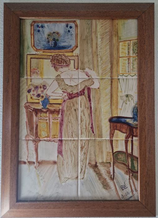 Quadro/Painel de 6 Azulejos Pintados à Mão - Cena Vintage