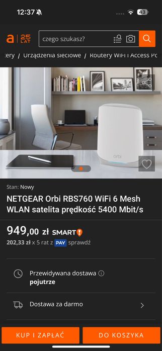 Netgear Orbi RBS760 Wifi 6 Wlan satelita 5400Mb/s nowe okazja!