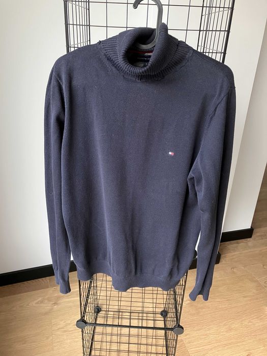 Tommy Hilfiger granatowy sweter golf bawełna premium