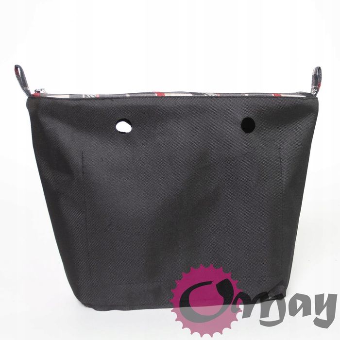 CZARNY organizer OBAG MINI krata beż czerwony 2 KIESZENIE wkład OMAY