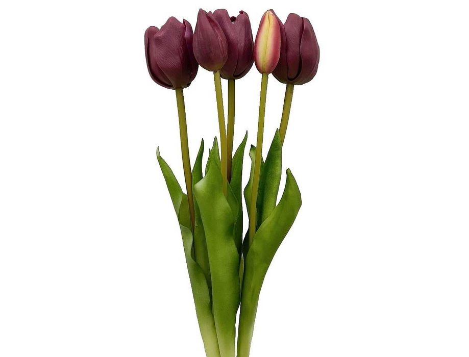 Tulipan sztuczny tulipany silikonowe bukiet 5 sztuk FIOLETOWE 44cm