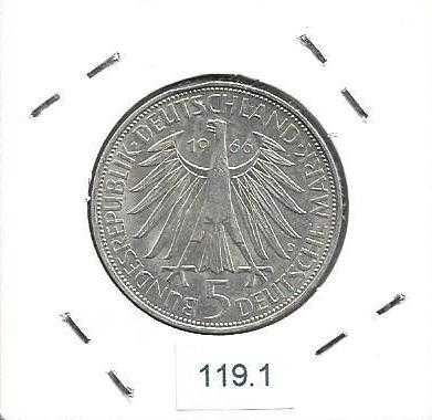 Alemanha -5 Mark - 1966-D - Gottfried Wilhelm Leibniz - Moeda de Prata