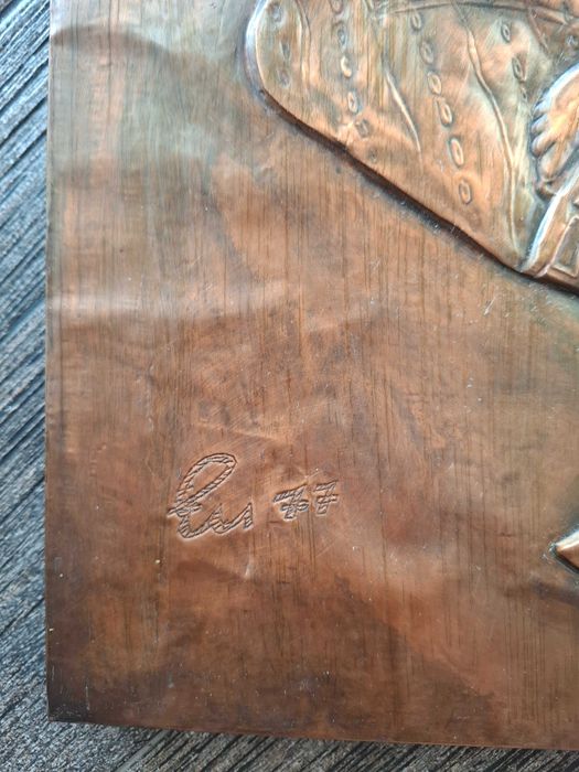 Ręcznie wykonana płaskorzeźba miedziana, hinduskie bóstwo