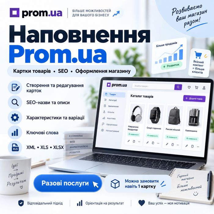 Наповнення Prom.ua | Створення карток товарів | SEO Prom