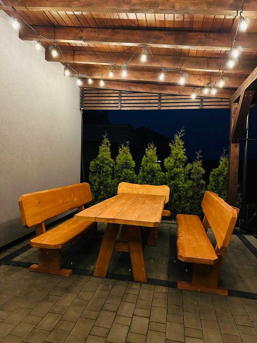 Meble ogrodowe DREWNIANE góralskie DO OGRODU biesiadne LITE DREWNO +
