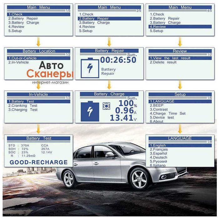 Зарядное устройство Konnwei KW510 +тестер АКБ v12