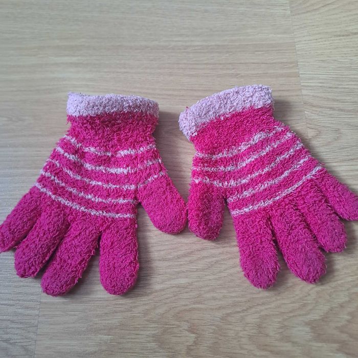 Ciepłe polarowe rękawiczki dziecięce w paski / zestaw 2 par