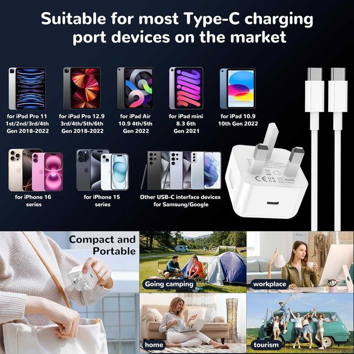 Szybka Ładowarka + Kabel USB-C 2M 20W TYP C DO IPHONE 15 16 17