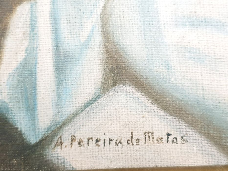 Amorosa antiga pintura de um anjinho - assinada A. Pereira de Matos