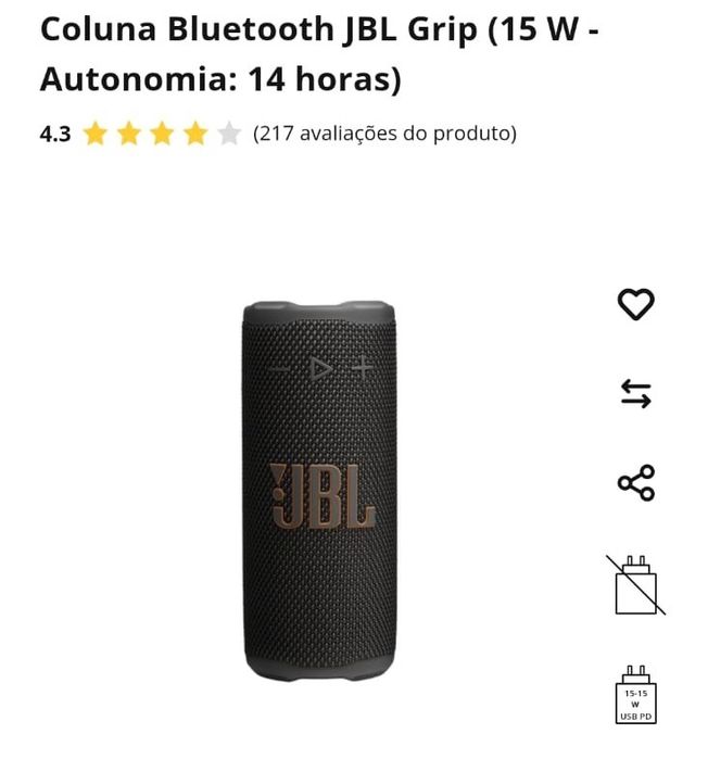 Coluna Bluetooth JBL Grip (Como Nova) – À Prova de Água e Impactos
.