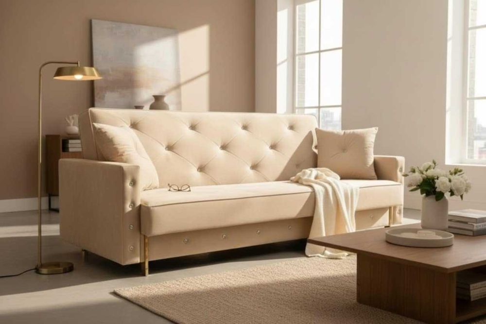 Wersalka Glamour Sofa rozkładana z pojemnikiem Kanapa pojemnik