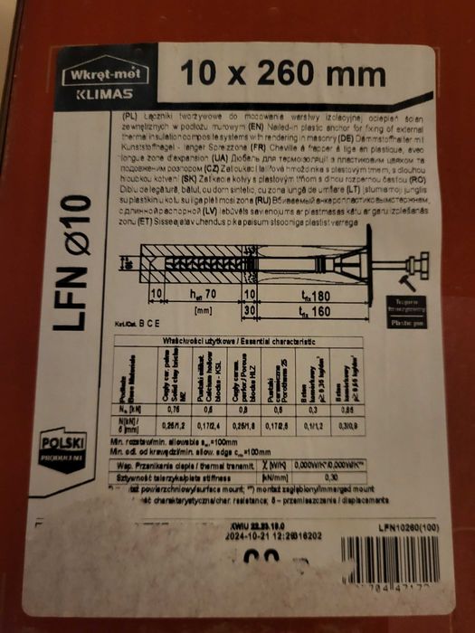 Kołki do styropianu 10x260