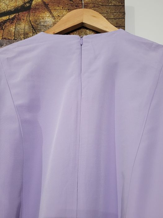 Długa liliowa sukienka retro boho vintage rural style szerokie rękawy