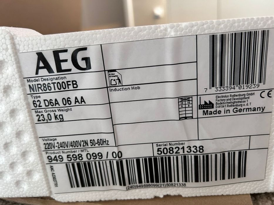 Placa Indução AEG 80 cm Ref.NIR86T00FB