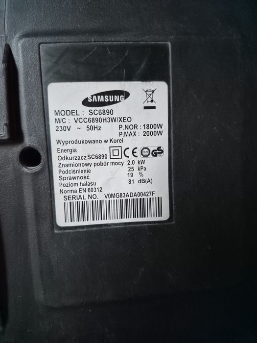 Sprzedam odkurzacz Samsunga 2000W(do naprawy).